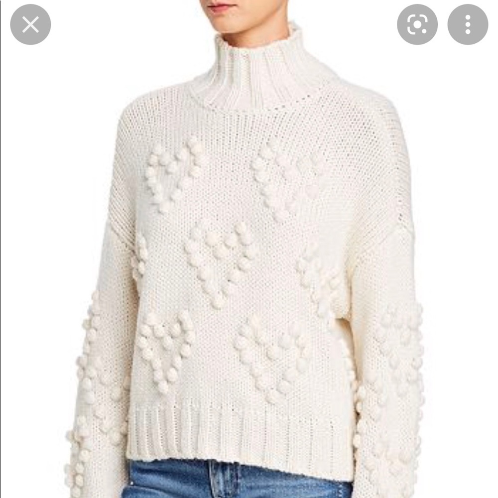 Bloomingdales Aqua Heart Pompom Chunky Knit Sweater